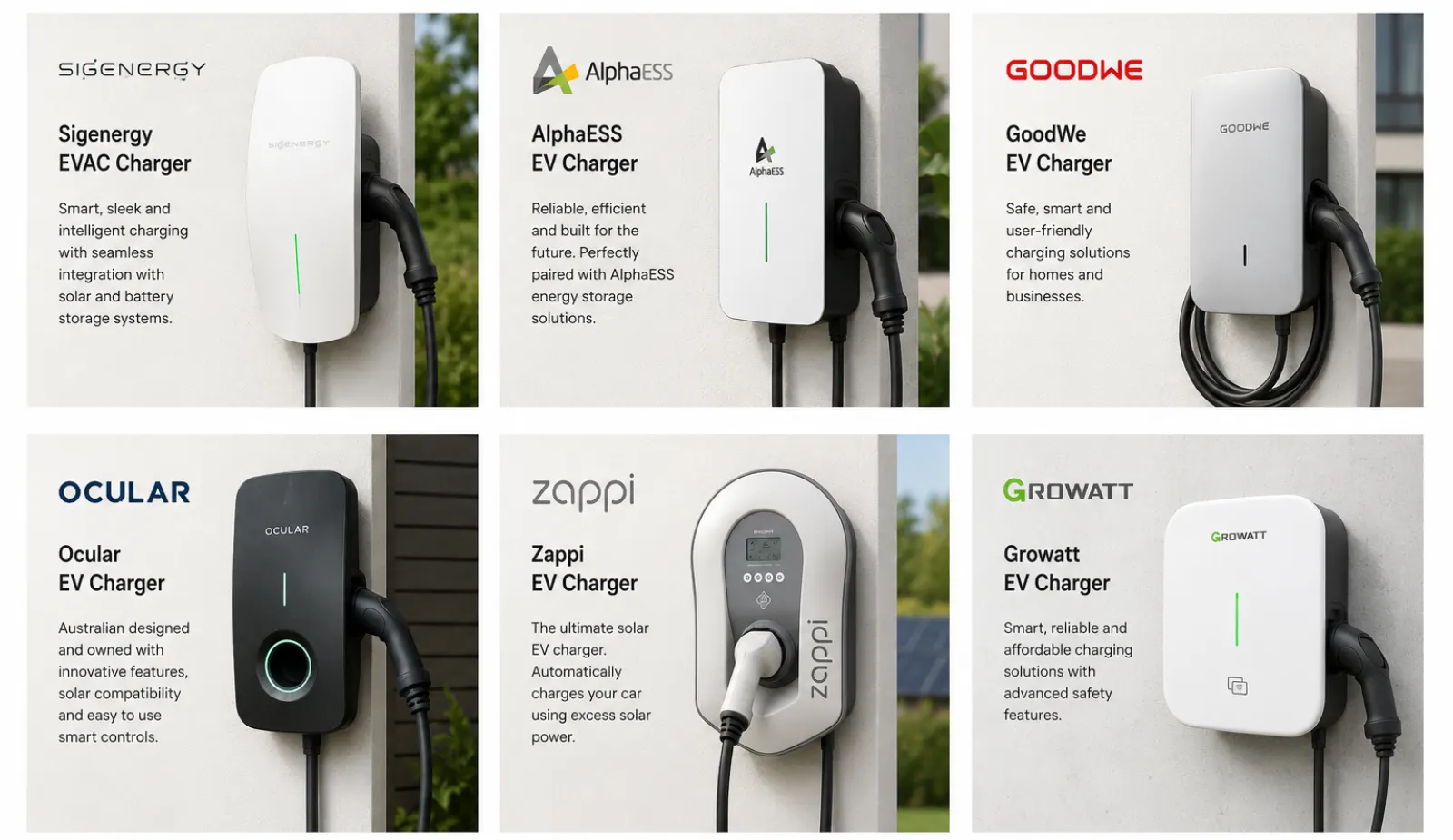 The range of EV chargers Prolec Services Group Australia supply and install
