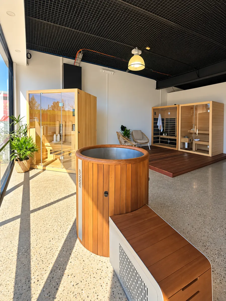 Orans ice bath and saunas in the Prolec SGA showroom on York Street, Sale